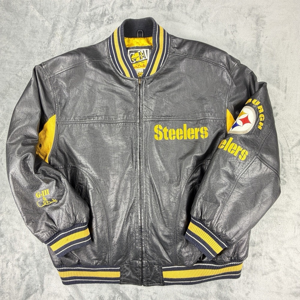 Vintage 90s G-III Carl Banks Pittsburgh Steelers Leather Jacket NFL XL